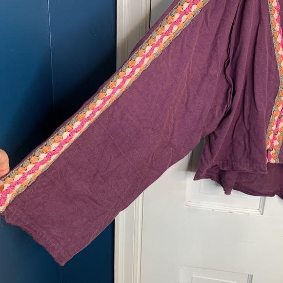 Free People We the Free Crochet Trimmed Oversize Tee Top W-909 Sz M - Picture 8 of 12